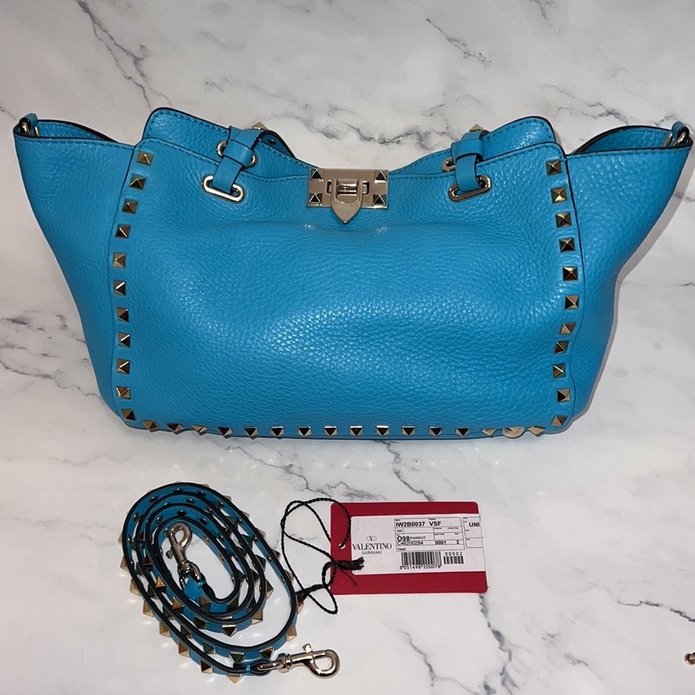 Valentino Garavani Vitello Small Grainy Calfskin Rockstud Bag Turquoise